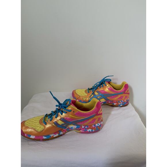 Asics Womens Size 9 Gel Flashpoint Running Shoes Orange Pink Blue Lace Up - Picture 3 of 7